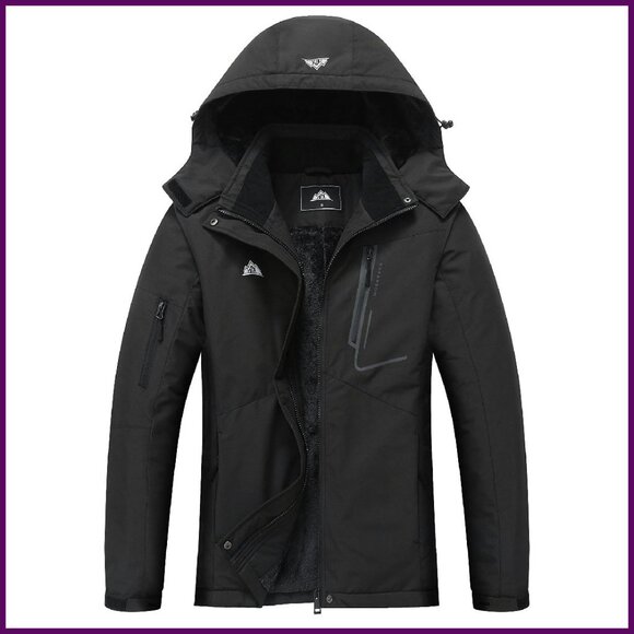 Women's Waterproof Ski Jacket with Detachable Hood Zipper Pockets